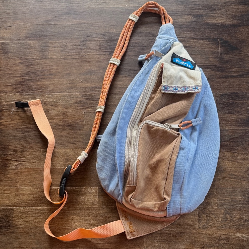 Kavu Rope Sling Bag in Blue and Tan